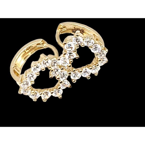 14k REAL GOLD Fancy Heart CZ Earrings - Picture 4 of 12
